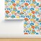 Scandinavian Floral Folk Flowers Pink Yellow Blue Garden Botanical Vintage Retro Midcentury Modern Custom Pre-pasted Wallpaper by Spoonflower Pre-Pasted Wallpaper 2FT Wide
